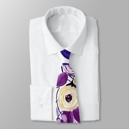 Cravate Motif d'aquarelle jaune pourpre fleuri (Attaché)