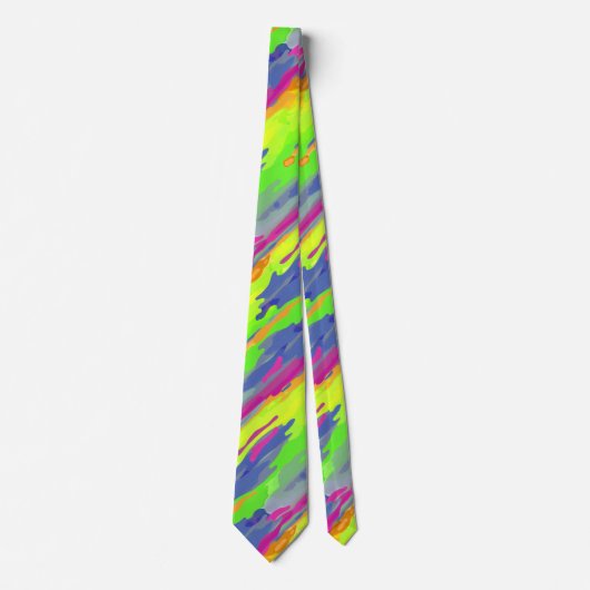 Cravate Motif d'aquarelle Neon Rainbow Diagonal Camo (Devant)