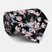 Cravate Motif d'aquarelle rose et gris (Roulé)