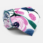 Cravate Motif d'aquarelle Sweet Rose Navy Flowers (Roulé)
