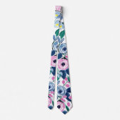 Cravate Motif d'aquarelle Sweet Rose Navy Flowers (Dos)