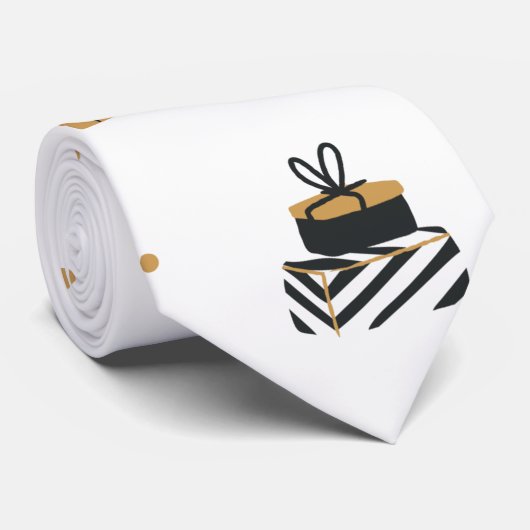 Cravate Motif d'arbre de Noël noir or (Roulé)