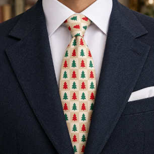 Cravate Motif d'arbres de Noël rouges et verts