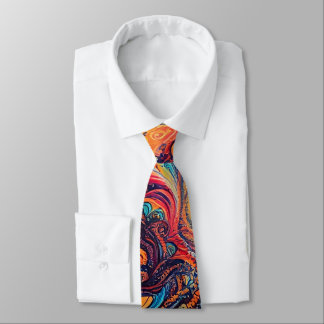 Cravate Motif d'art Abstrait coloré Retro Trippy Cool