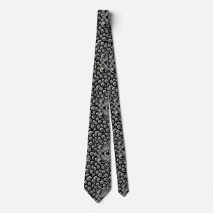 Cravate motif d'art abstrait noir et gris