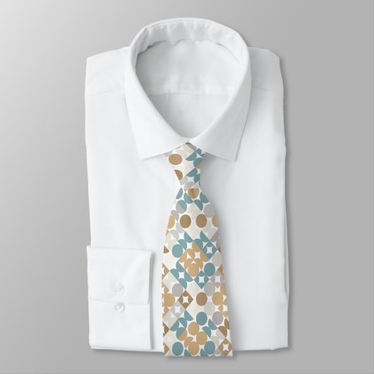 Cravate Motif d'art beige gris bleu turquoise (Attaché)