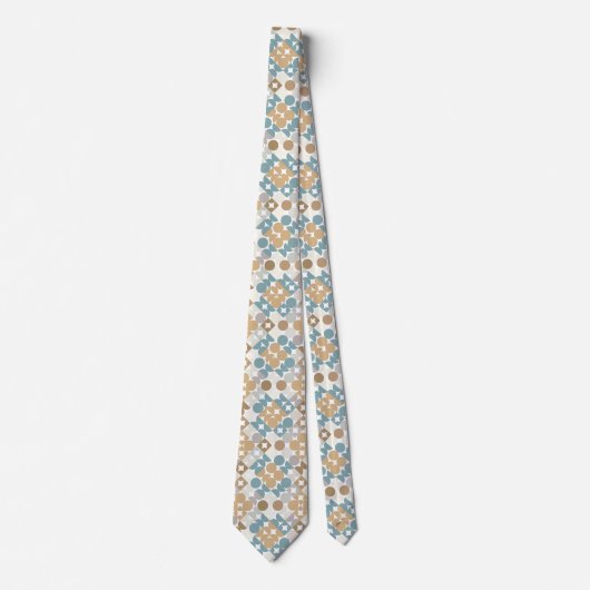 Cravate Motif d'art beige gris bleu turquoise (Devant)