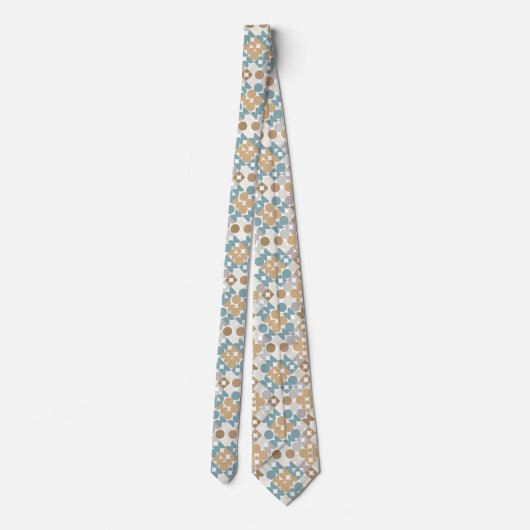 Cravate Motif d'art beige gris bleu turquoise (Dos)
