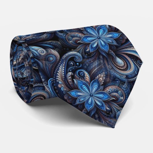 Cravate Motif d'art bleu bleu bleu marine bleu marine (Roulé)