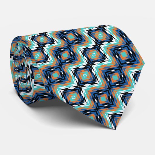 Cravate Motif d'art Hip Orange Turquoise Bleu Taupe (Roulé)