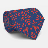 Cravate Motif d'art populaire Dala Rouge et Bleu (Roulé)