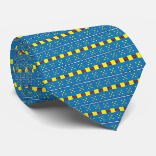 Cravate Motif d'art populaire géométrique bleu et jaune