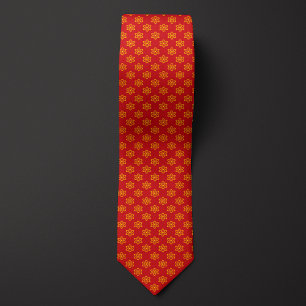 Cravate Motif d'Atom rouge tomate et jaune