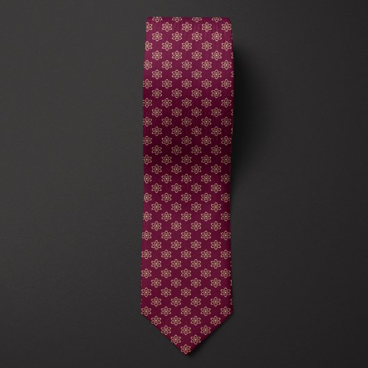 Cravate Motif d'atome bordeaux et or