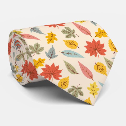 Cravate Motif d'automne feuille colorée (Roulé)