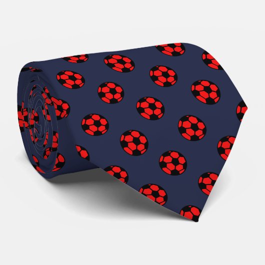 Cravate Motif de balle de football rouge (Roulé)
