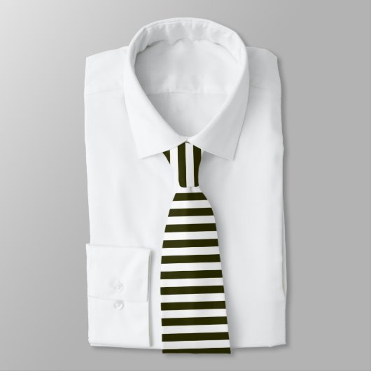 Cravate Motif de bande horizontale vert foncé et blanc (Attaché)