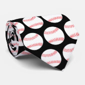Cravate Motif de base-ball Pitcher Batcher Catcher noir (Roulé)