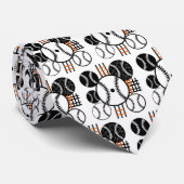 Cravate Motif de baseball moderne noir blanc orange (Roulé)