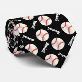 Cravate Motif de baseball noir amusant (Roulé)