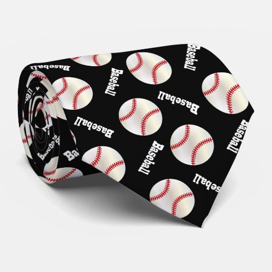 Cravate Motif de baseball noir amusant (Roulé)