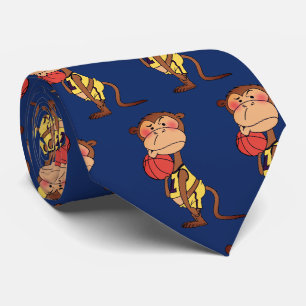 Cravate Motif de basket-ball de singe de dessin animé drôl