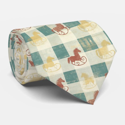 Cravate Motif de bébé cheval à bascule à carreaux rustique (Roulé)