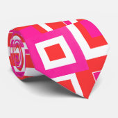 Cravate Motif de bloc couleur blanc rose chaud (Roulé)