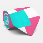 Cravate Motif de bloc couleur blanc rose chaud Turquoise (Roulé)