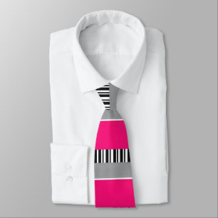 Cravate Motif de blocs à rayures blanc blanc rose chaud