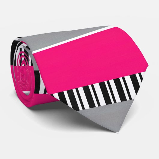 Cravate Motif de blocs à rayures blanc blanc rose chaud (Roulé)