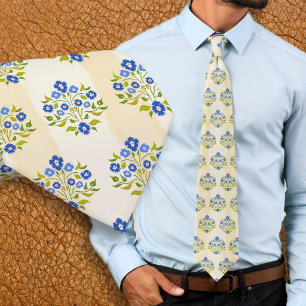 Cravate Motif de bouquet d'Astor bleu floral peint à la ma