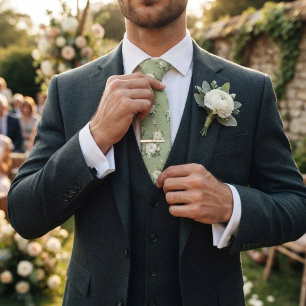 Cravate Motif de bouquet en chintz vert blanc et pêche dou
