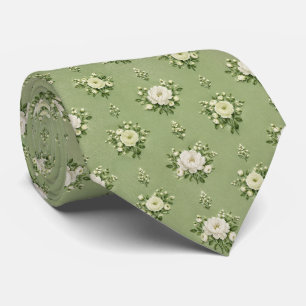 Cravate Motif de bouquet en chintz vert blanc et pêche dou