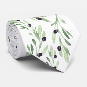 Cravate motif de branche d'olivier aquarelle