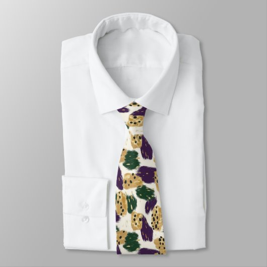 Cravate Motif de brosses vert violet or (Attaché)