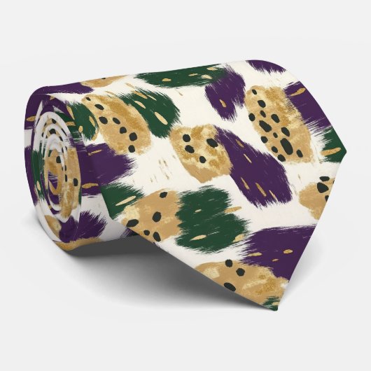 Cravate Motif de brosses vert violet or (Roulé)