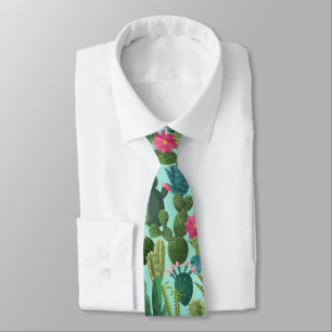 Cravate Motif de cactus Turquoises verts en fleurs