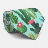 Cravate Motif de cactus Turquoises verts en fleurs (Roulé)