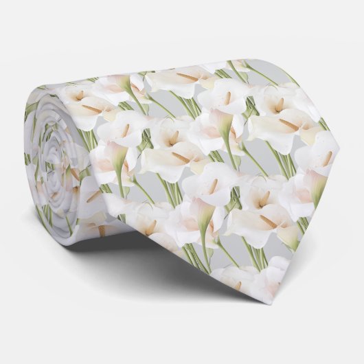Cravate motif de calla lily sur gris clair (Roulé)