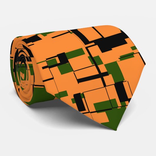 Cravate Motif de caméra numérique noir orange vert (Roulé)