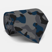 Cravate Motif de camouflage bleu foncé, noir et gris (Roulé)