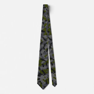Cravate Motif de camouflage vert, gris et noir