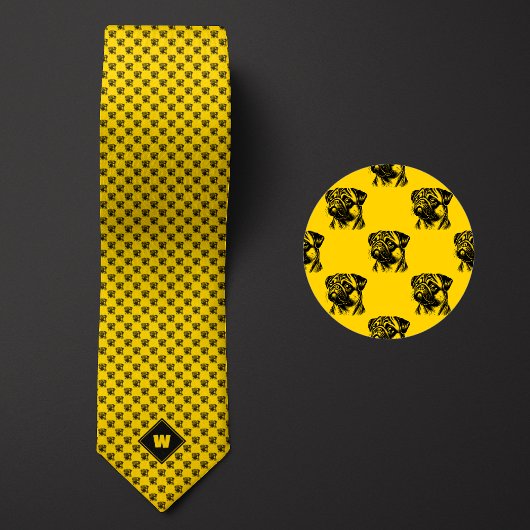 Cravate Motif de Carlin jaune moutarde