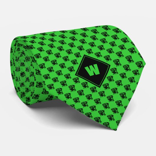 Cravate Motif de Carlin vert cime (Roulé)