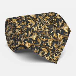 Cravate Motif de carrelage élégant noir or