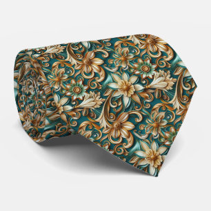 Cravate Motif de carrelage floral sarcelle élégant