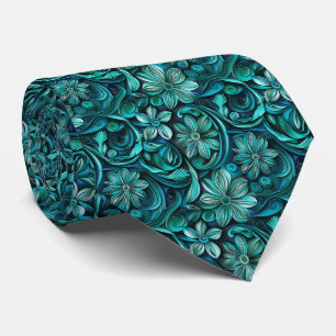 Cravate Motif de carrelage floral sarcelle élégant