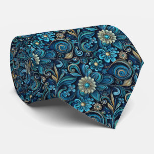 Cravate Motif de carrelage floral sarcelle élégant