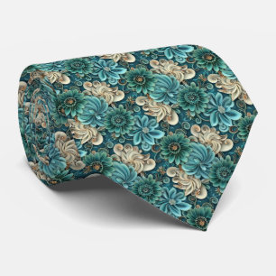 Cravate Motif de carrelage floral sarcelle élégant 